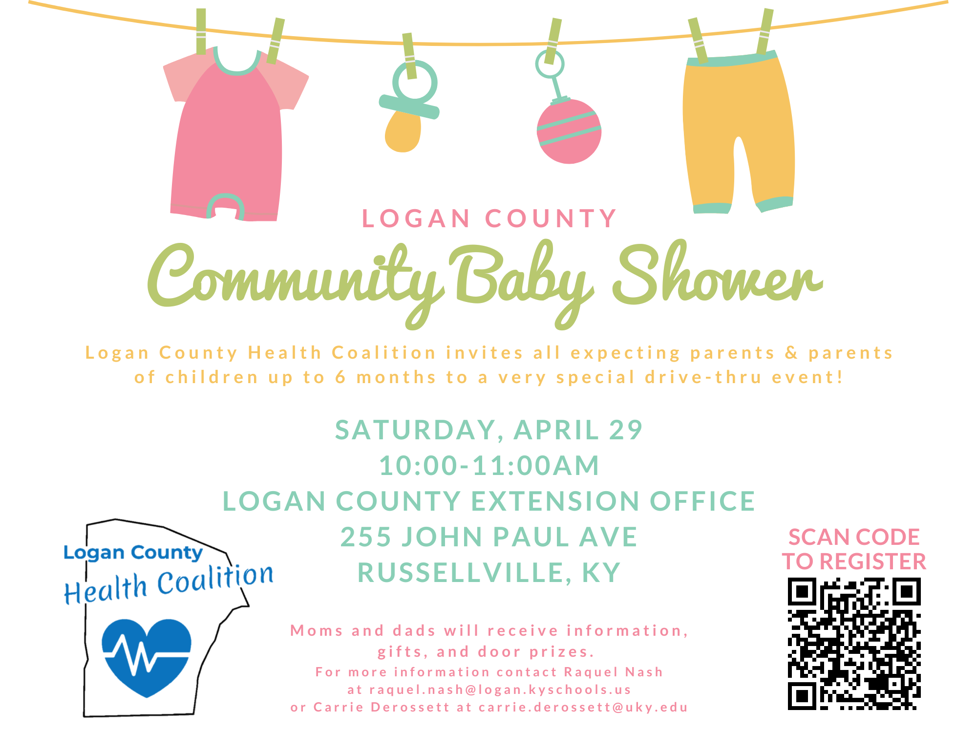 Community baby shower flyer with event details