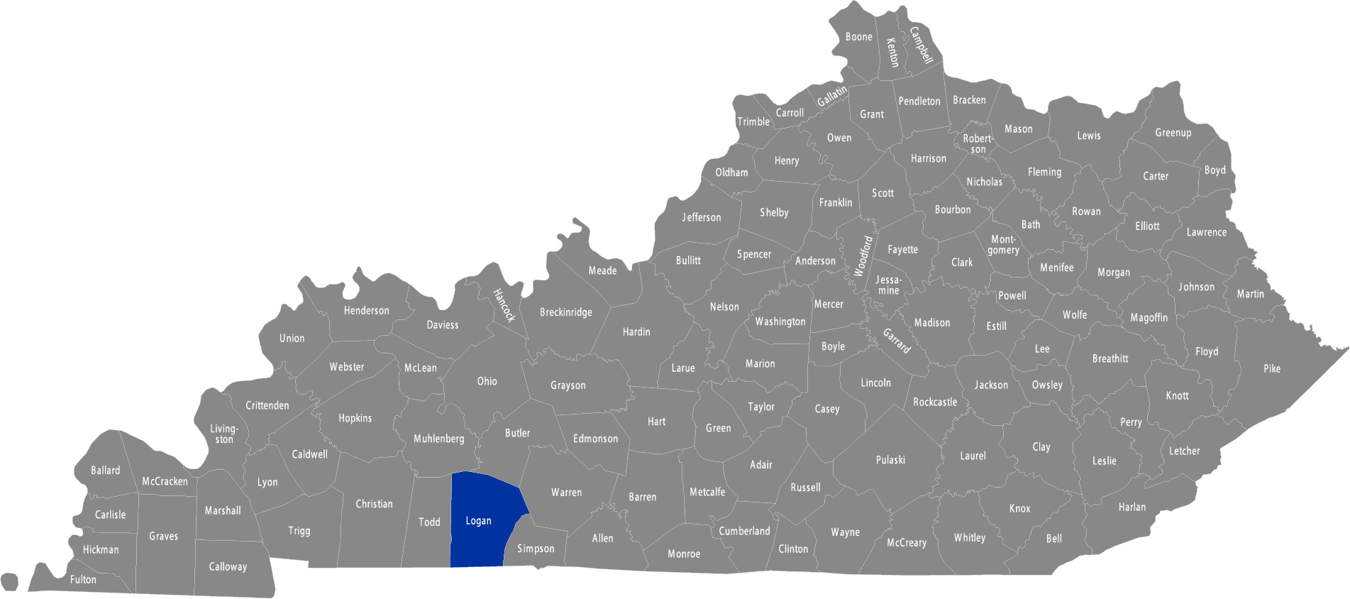 State of Kentucky map with Logan County highlighted